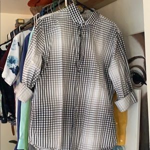 Checkered grey and white button down